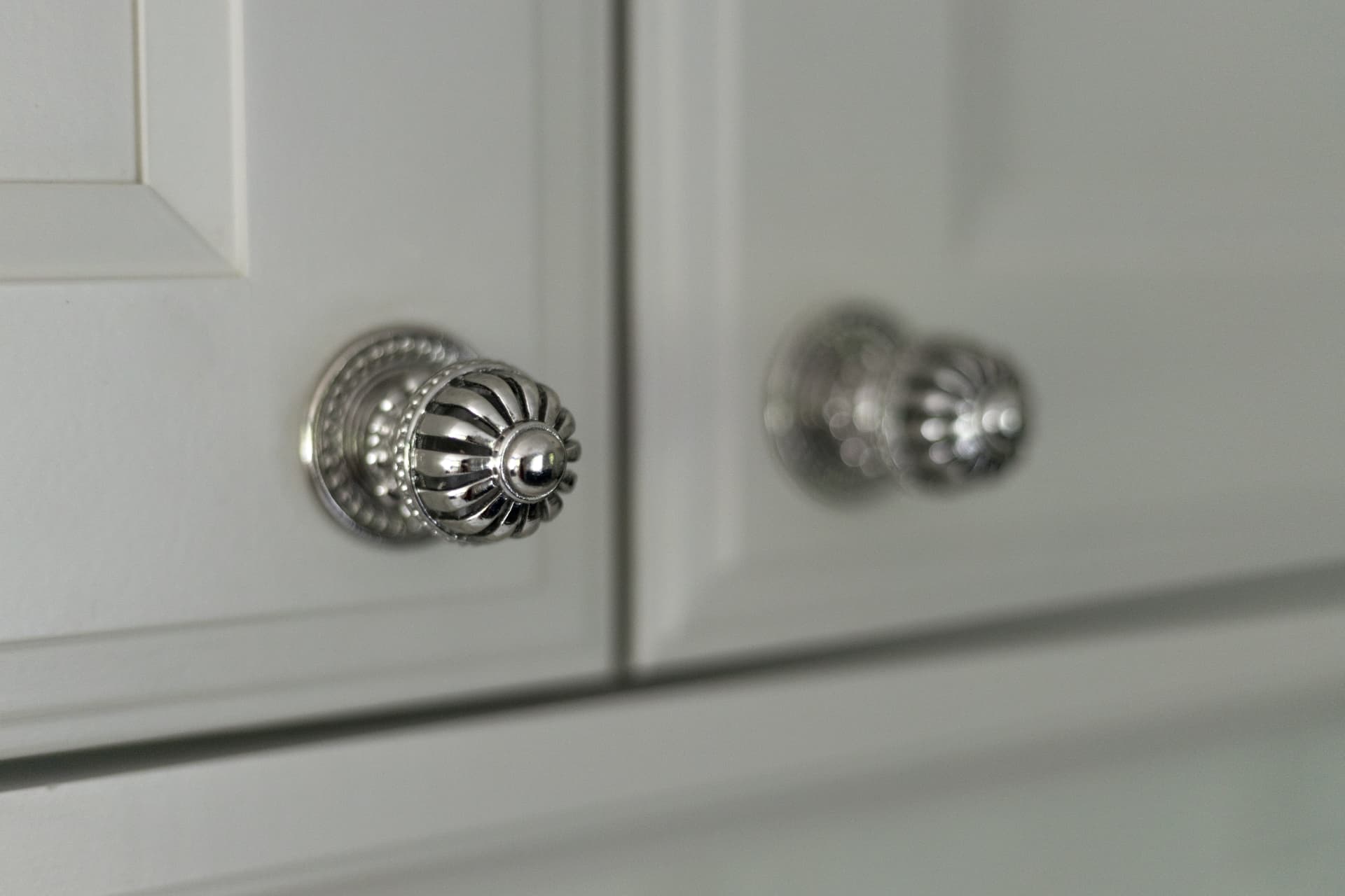 Cabinet hardware, chosen by hand, Blue and White Kitchen · Great Falls, VA